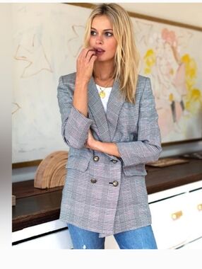Emerson Fry Gray Glen Plaid Blazer with Pink Threading